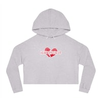 a grey women's cropped hoodie with a heart on it