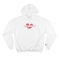 a white hoodie with a red heart on it